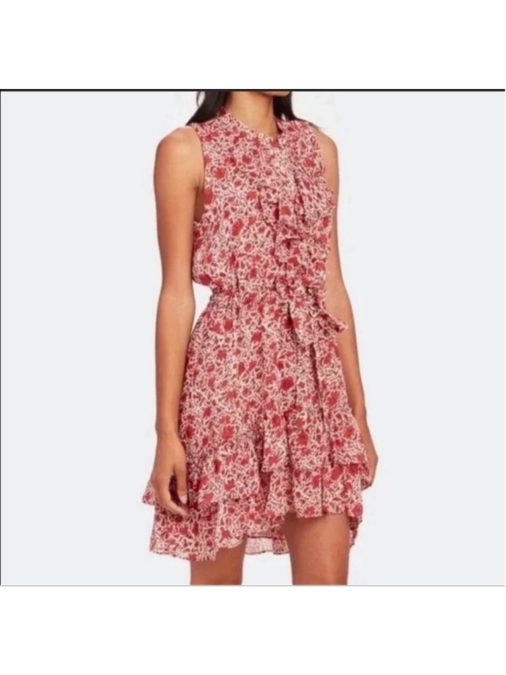 MISA Los Angeles Eba Ruffle Floral Tie Waist Mini Dress Size L